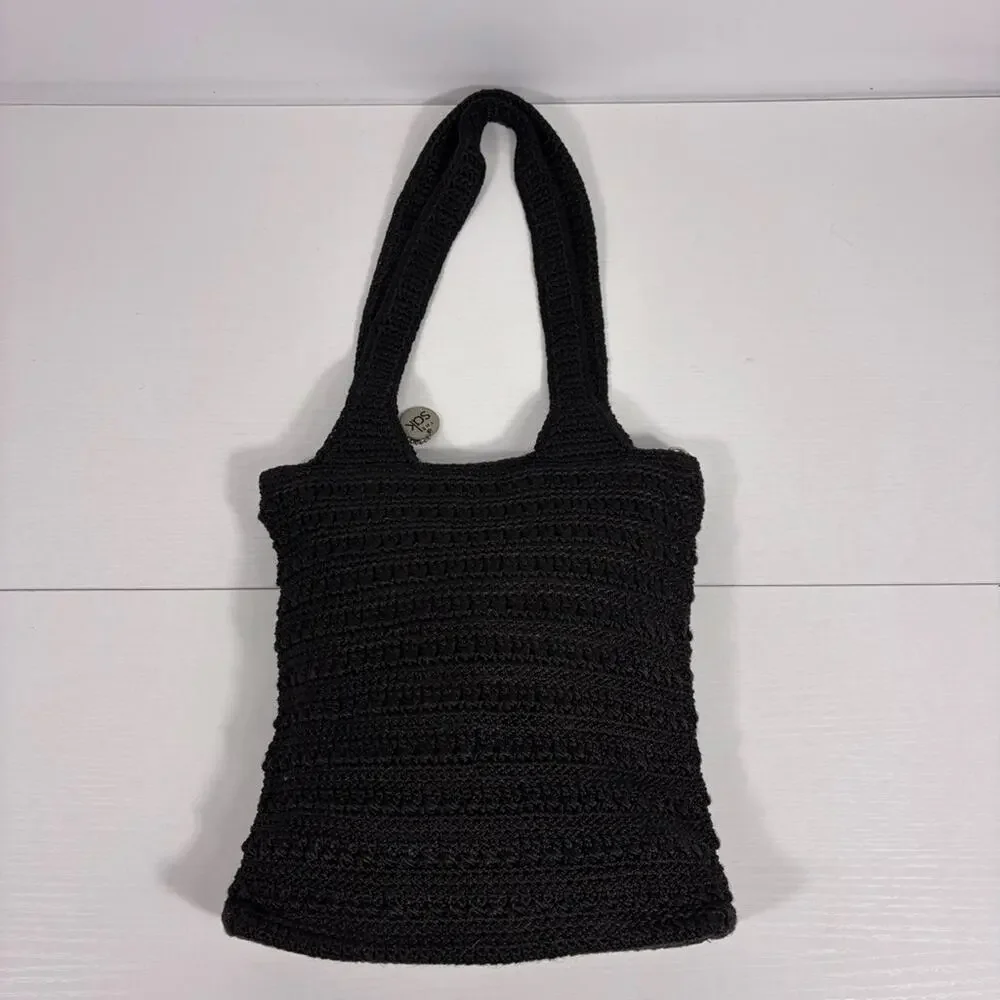 The Sak Black Crochet Knit Tote Shoulder Bag Bin10